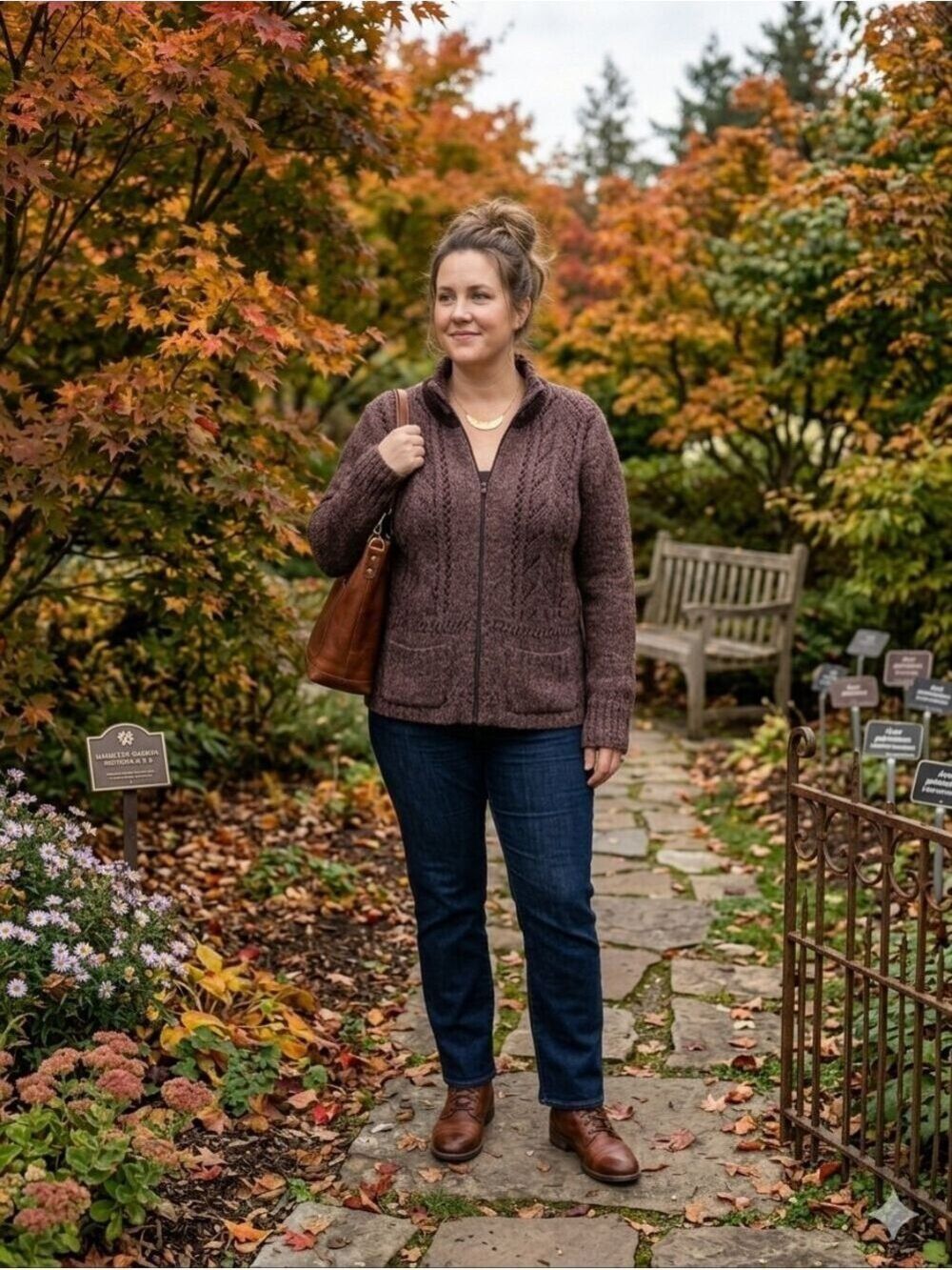 𝅺Woolrich mottled brown w/dark brown accent wool blend full zip sweater Large
